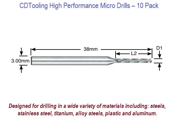 0.15mm High Performance Carbide MICRO DRILL-AlTiN Nano Coated - ID: 15357-10059MTL